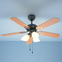 Leaf Ceiling Fan & Triple Light Kit Antique Brass Effect