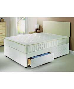 Upholstered platform top divan on castors. With this spring system, rows of springs are linked from