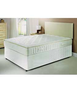 Upholstered platform top divan on castors. With this spring system, rows of springs are linked from