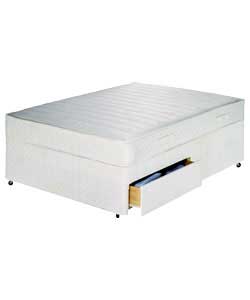 Upholstered platform top divan with castors. With this spring system, rows of springs are linked