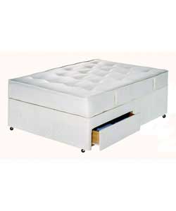 Upholstered platform top divan with castors. With this spring system, rows of springs are linked