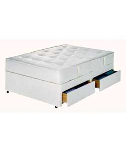 Upholstered platform top divan with castors. With this spring system, rows of springs are linked