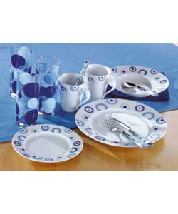 Lunar 16 Piece Dinner Set - Blue Spots/Silver