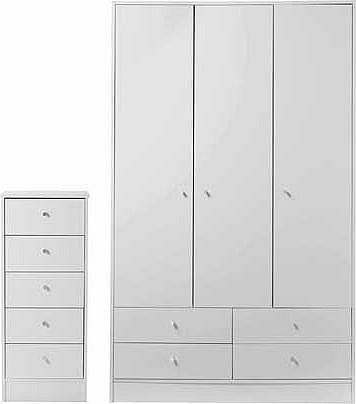 This popular and affordable range offers brilliant value. with plenty of storage. This package includes a four door. three drawer wardrobe and a five drawer chest. perfect for storing away all of your essentials. Part of the Malibu collection. Chest 