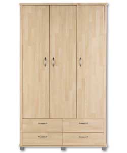 Maple Butchers Block 3 Door Robe with 2 Drawers