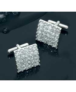 Mens Ice Sterling Silver Cubic Ziroconia Set Cufflinks