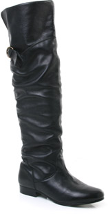 Leather high leg boot with buckled strap detail on cuff. The Mismer boots have ruche detail and almo