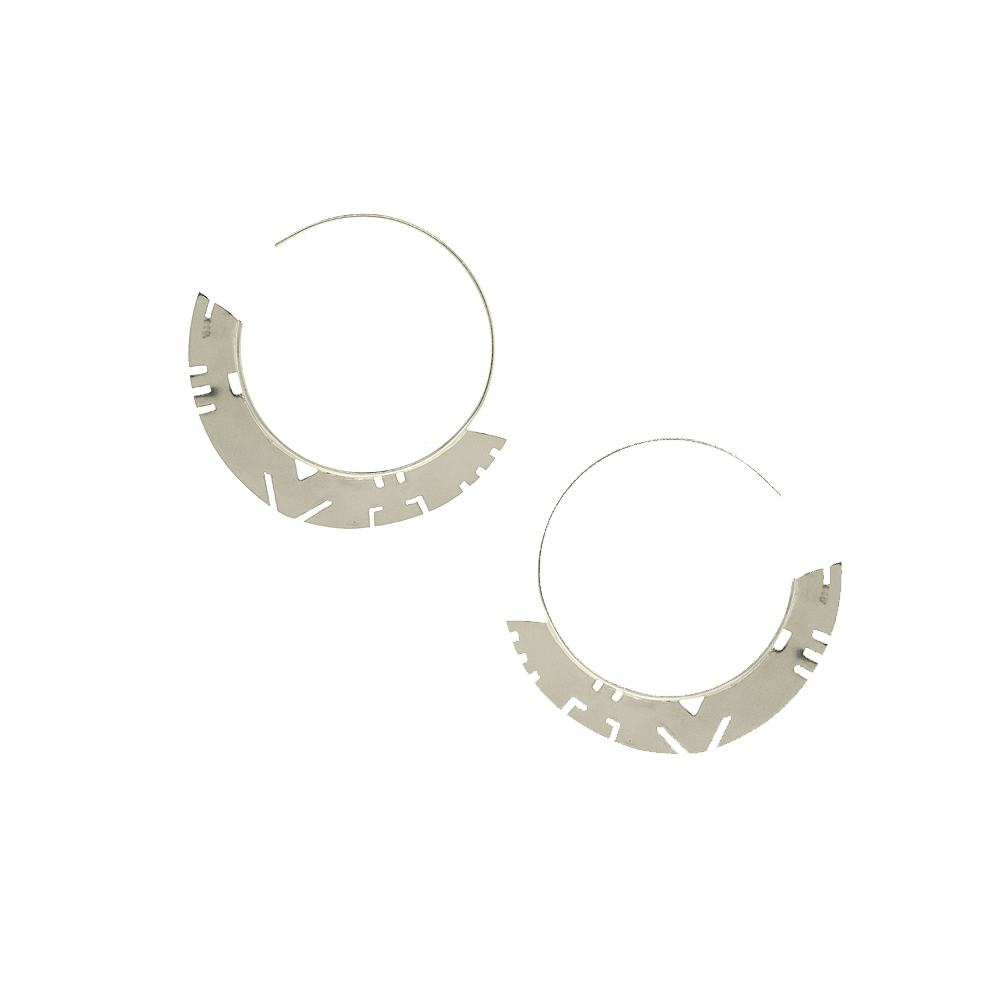 Unbranded Narrow Key Pattern Hoops - Silver