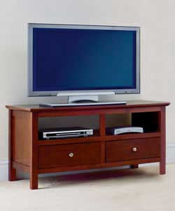 Dark walnut stained pine wood with pine veneer content.2 drawers with brushed stainless steel