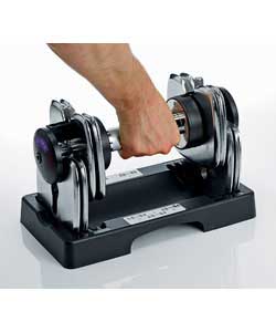 Adjustable transformer dumbbell set, consisting of 2 fully adjustable dumbbells with quick change