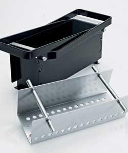 Black and silver steel.Recycle waste newspaper into briquettes, ideal fuel for firepits/chimineas et