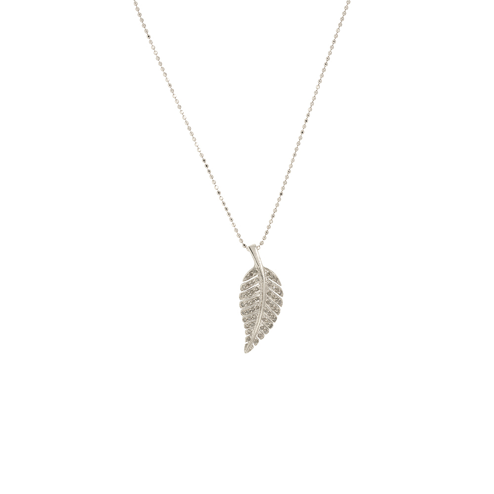 Unbranded Pave Leaf Pendant - White Gold