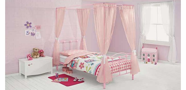 The Phoebe style in pretty pink would make a gorgeous centrepiece in your little girls room. This four poster bedframe comes complete with drapes and heart detailing on the headboard and the ample storage space underneath the bed would make a perfect