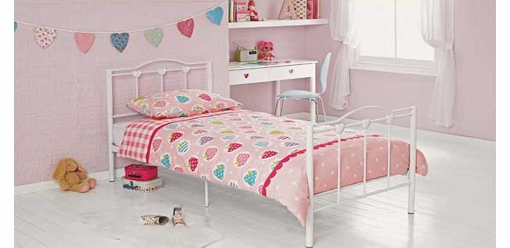 With a fresh white colour scheme and heart detailing at the head and foot of the frame. the Phoebe single bed is the ideal option for your little girls room. Underneath the frame there is generous storage space for toys. shoes and other personal belo