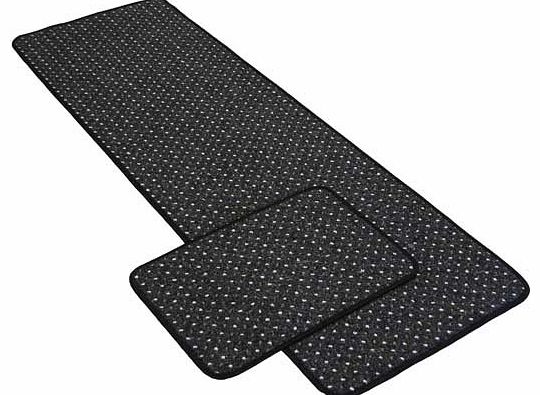 Pindot design runner. with free co-ordinating doormat. perfect for all utility and high traffic areas of the home. Woven in a Nylon loop pile. featuring a slip resistant gel backing. Suitable for machine washing. 100% polypropylene. Non-slip backing.