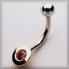 Pink Sapphire Set 18 Carat Rose Gold Flat Bead Bellybar with Platinum Shaft