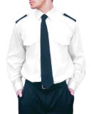 Stiffened Collar, epaulettes on shoulders, two mitred pleated pockets with button fastened flaps, co