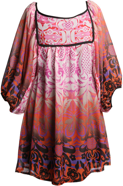 Bright paisley print bell sleeve chiffon tunic. 100 Polyester 76cm Length.