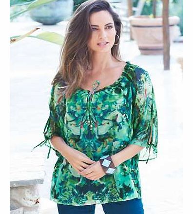 Unbranded Print Sleeve Detail Top