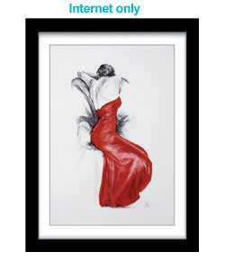 Charcoal and pastel drawing of reclining woman from rear with red dress.Artist Info:Trudy Good is a 