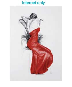 Charcoal and pastel drawing of reclining woman from rear with red dress.Artist Info:Trudy Good is a 