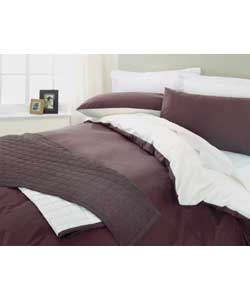 Reversible Plain Dyed Double Duvet Cover Set - Choc/Stone