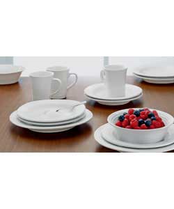 4 place settings. Set contains 4 dinner plates, 4 side plates, 4 bowls and 4 mugs. Dinner plate diam