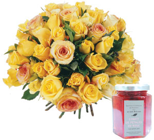 Roses and Rose petals jam yellow 51 roses
