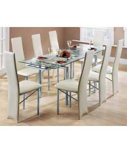 Savannah Extending Glass Table and 6 Savannah Cream Chairs