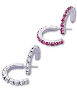 Set of 2 Sterling Silver Diamante Hoop Earrings