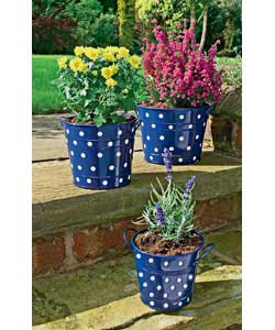 Unbranded Set Of 3 Polka Dot Metal Pots