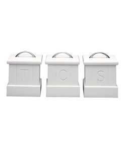 Unbranded Set of 3 White Panelled Storage Jars