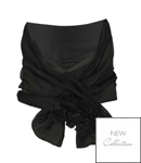 A wide, double layer, sheer silk shawl with pintuck pleating decoration and a cluster of fabric rose