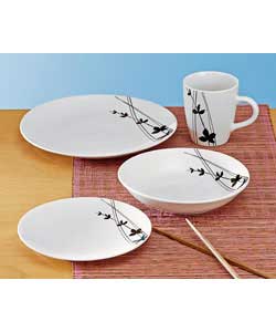 Siam 16 Piece Black and White Porcelain Dinner Set