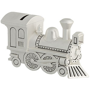 Silver-Plated Locomotive Money Bank