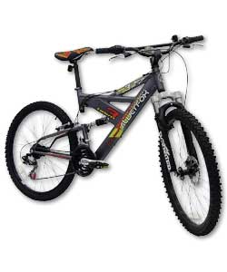 18in full suspension alloy frame. Suspension fork