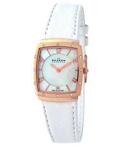 Unbranded Skagen Ladies Rose Gold White Strap Watch