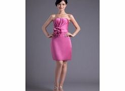 Unbranded Slim-line Strapless Pleat Beaded 3D-flower Satin