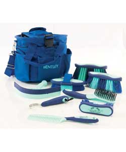 Includes dandy brush, body brush, flick brush, face brush, hoof pick, sweat scrapper, mane comb, tai