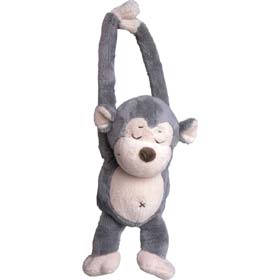 The soft plush monkey has a particularly contented expression. Equally at home sitting or hanging
