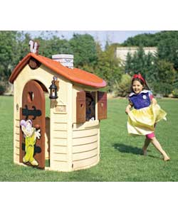 Snow Whites cottage with windows and shutters, shelf and lamp. Lots of additional accessories