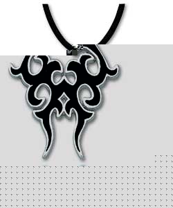 Sterling Silver Black Enamel Tribal Pendant and Cord