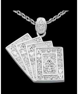 Sterling Silver Cubic Zirconia 4 Ace Poker Pendant