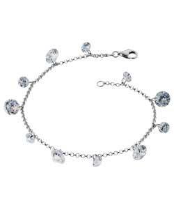 Sterling Silver Cubic Zirconia Drop Charm Bracelet