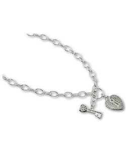 Sterling Silver Cubic Zirconia Heart T Bar Necklet