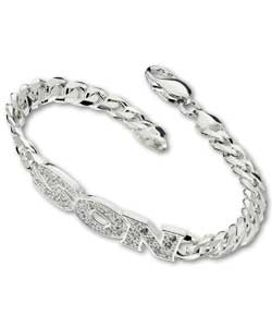 Sterling Silver Cubic Zirconia Set Son; Curb Bracelet