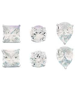 Sterling Silver Cubic Zirconia Stud Earrings - Set of 3