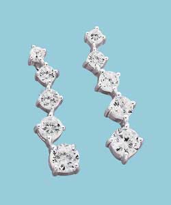 Sterling Silver Cubic Zirconia Wave Stud Earrings