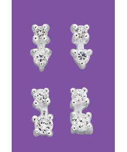 Sterling Silver Double Cubic Zirconia Stud Earrings