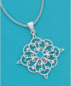 Sterling Silver Filligree Blue Topaz Pendant